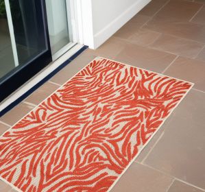 3' X 4' Red And Ivory Abstract Indoor Outdoor Area Rug