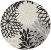 5' Round Black And White Round Floral Indoor Outdoor Area Rug