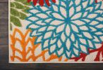 2' X 10' Green And Ivory Floral Indoor Outdoor Area Rug