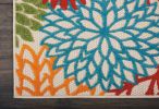 12' Runner Green And Ivory Floral Indoor Outdoor Runner Rug