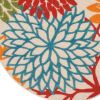 5' Round Green And Ivory Round Floral Indoor Outdoor Area Rug