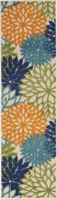 2' X 8' Ivory And Blue Floral Indoor Outdoor Area Rug
