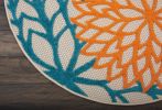 4' Round Ivory And Blue Round Floral Indoor Outdoor Area Rug