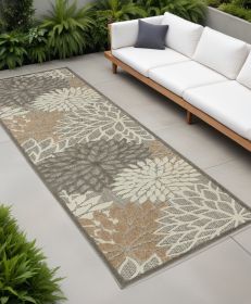 2' X 8' Gray And Ivory Floral Indoor Outdoor Area Rug