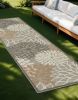 2' X 10' Gray And Ivory Floral Indoor Outdoor Area Rug