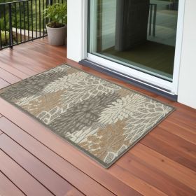 3' X 4' Gray And Ivory Floral Indoor Outdoor Area Rug