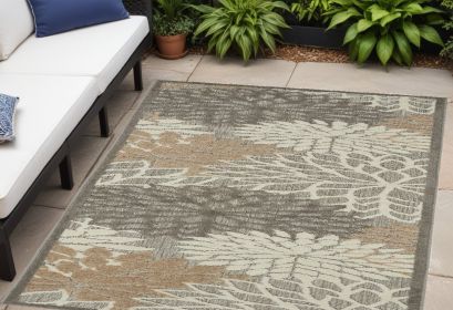 4' X 6' Gray And Ivory Floral Indoor Outdoor Area Rug