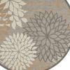 4' Round Gray And Ivory Round Floral Indoor Outdoor Area Rug