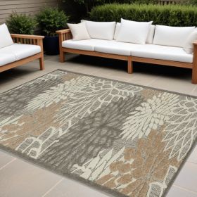 8' X 11' Gray And Ivory Floral Indoor Outdoor Area Rug