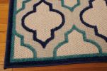5' X 8' Blue and Ivory Indoor Outdoor Area Rug