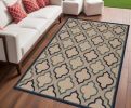5' X 8' Blue and Ivory Indoor Outdoor Area Rug