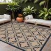 8' X 11' Blue And Ivory Geometric Indoor Outdoor Area Rug