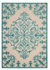 5' X 8' Aqua Damask Indoor Outdoor Area Rug