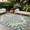 8' X 11' Aqua Damask Indoor Outdoor Area Rug