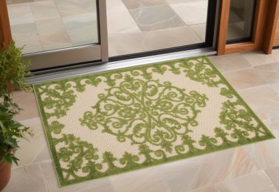 3' X 4' Green Damask Indoor Outdoor Area Rug