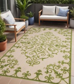 4' X 6' Green Damask Indoor Outdoor Area Rug