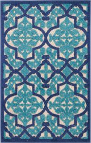 3' X 4' Blue And Ivory Moroccan Indoor Outdoor Area Rug