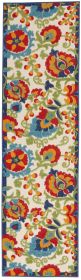 2' X 6' Green And Ivory Floral Indoor Outdoor Area Rug