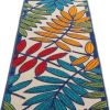 2' X 6' Ivory And Blue Floral Indoor Outdoor Area Rug
