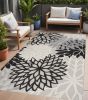 5' X 7' Black And White Floral Indoor Outdoor Area Rug