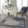 6' X 9' Blue And Gray Floral Indoor Outdoor Area Rug