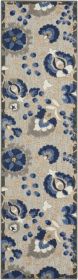 2' X 12' Natural and Blue Indoor Outdoor Runner Rug