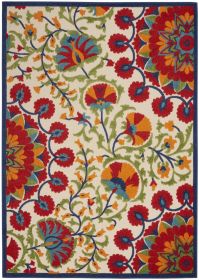 6' X 9' Red And Ivory Floral Indoor Outdoor Area Rug