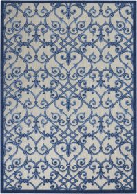 5' X 8' Blue And Gray Floral Indoor Outdoor Area Rug