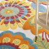 8' X 11' Yellow And Ivory Floral Indoor Outdoor Area Rug