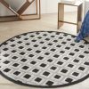 5' Round Black And White Round Geometric Indoor Outdoor Area Rug