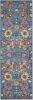 6' Blue And Orange Floral Power Loom Runner Rug