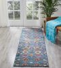 8' Blue And Orange Floral Power Loom Runner Rug