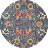 5' Blue And Orange Round Floral Power Loom Area Rug