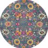 5' Blue And Orange Round Floral Power Loom Area Rug