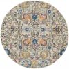 5' Orange And Ivory Round Floral Power Loom Area Rug