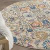 5' Orange And Ivory Round Floral Power Loom Area Rug