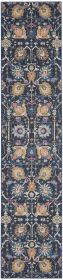 10' Navy Blue Floral Power Loom Runner Rug