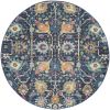 4' Navy Blue Round Floral Power Loom Area Rug