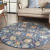 4' Navy Blue Round Floral Power Loom Area Rug
