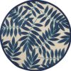 4' Round Blue And Ivory Round Floral Indoor Outdoor Area Rug