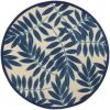 5' X 5' Navy Round Floral Indoor Outdoor Area Rug