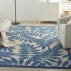 6' X 9' Blue And Ivory Floral Stain Resistant Indoor Outdoor Area Rug