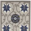 2' X 12' Gray and Blue Indoor Outdoor Runner Rug