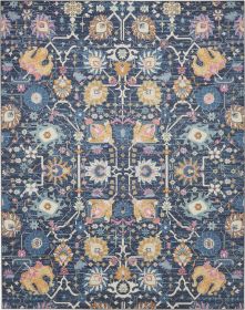 7' X 10' Navy Blue Floral Power Loom Area Rug