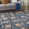 8' X 10' Navy Blue Floral Power Loom Area Rug