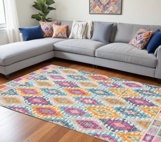 8' X 10' Blue And Pink Ogee Power Loom Area Rug