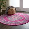 5' Fuchsia Round Power Loom Area Rug