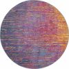 8' Blue And Pink Round Abstract Power Loom Area Rug