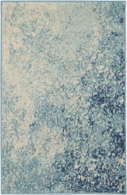 2' X 3' Ivory And Blue Abstract Power Loom Area Rug