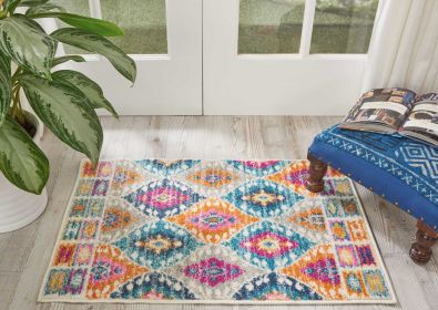 2' X 3' Blue And Pink Ogee Power Loom Area Rug
